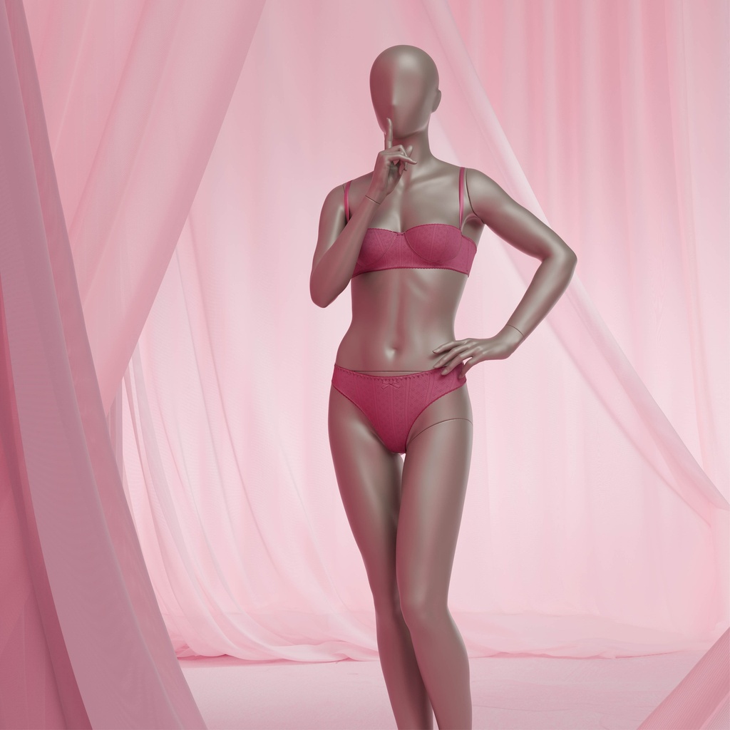Paspop lingerie dame, B-cup, metallic huidskleur, staande pose 05B