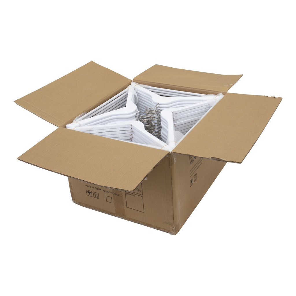 BINK - White clothes hanger with trouser bar for adult clothes, lotus wood, white matt finish, 44 cm, matt hook - box of 100 pcs