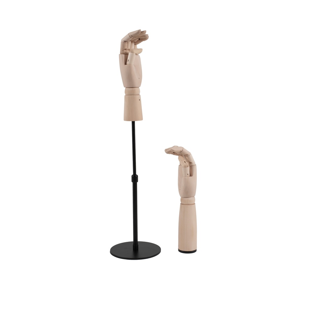 BINK - Duo de mains masculines de présentation : main droite autoportante avec base ronde, main gauche avec base et support vertical réglable.