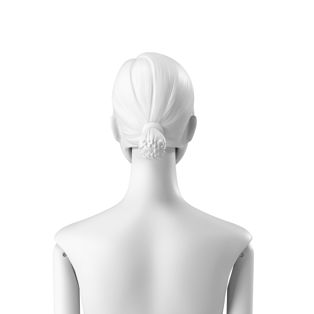 BINK - Abstract woman's head with stylised hair, low ponytail, white colour