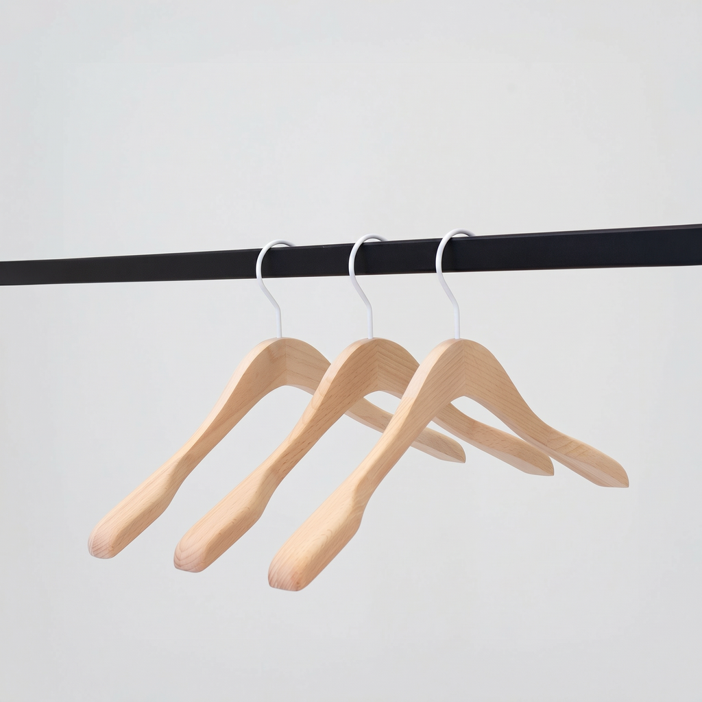 BINK - Beukenhout kledinghanger met 3 cm brede schouders, 41 cm breedte, witte haak - doos van 50 stuks