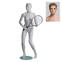 Maniquí femenino de escaparate, cabello esculpido, todo deporte