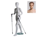 Maniquí femenino de escaparate, cabello esculpido, todo deporte