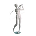 Maniquí femenino de escaparate, cabello esculpido, todo deporte