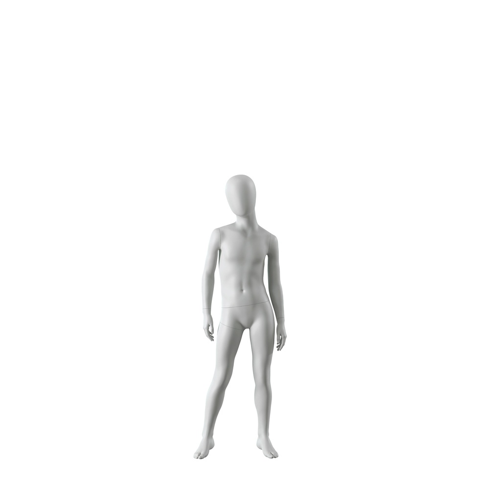 BINK - Mannequin enfant abstrait gris, avec tête abstraite, 8 ans, socle en verre, pose C206