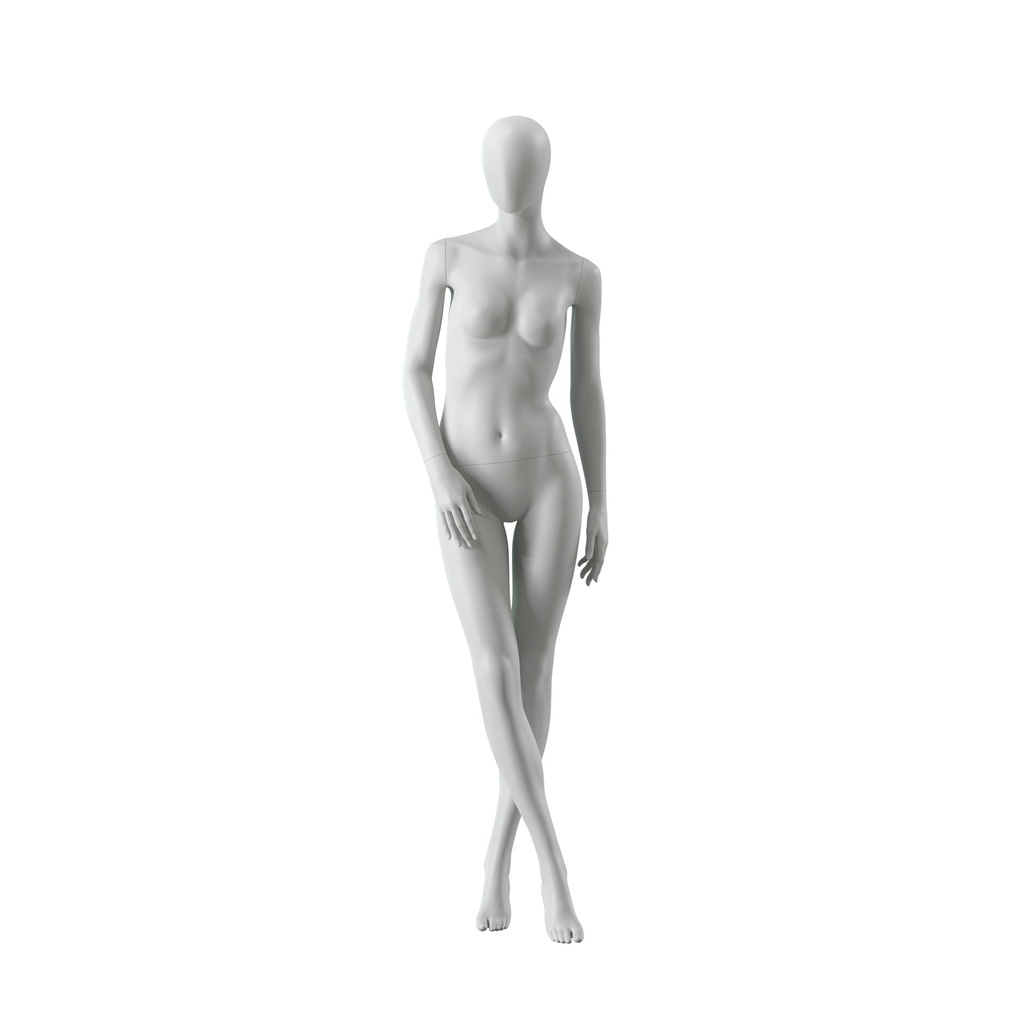 BINK - Maniquí femenino abstracto gris, con cabeza abstracta, base de vidrio, postura F001.