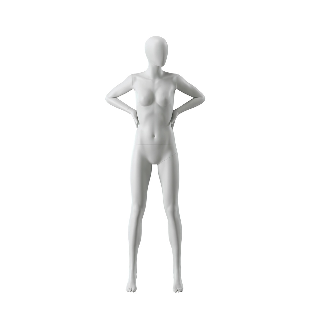 BINK - Mannequin femme abstrait gris, avec tête abstraite, socle en verre, pose F004