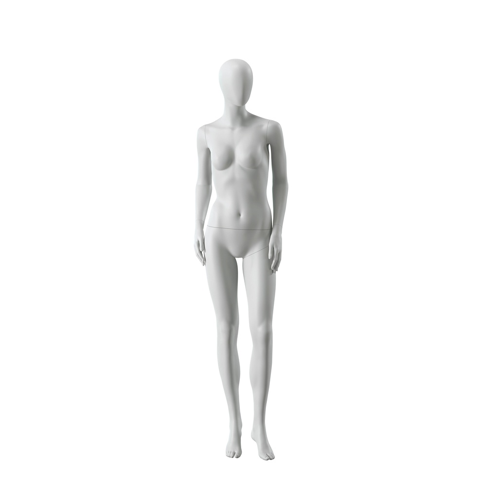 BINK - Maniquí femenino abstracto gris, con cabeza abstracta, base de vidrio, postura F007.