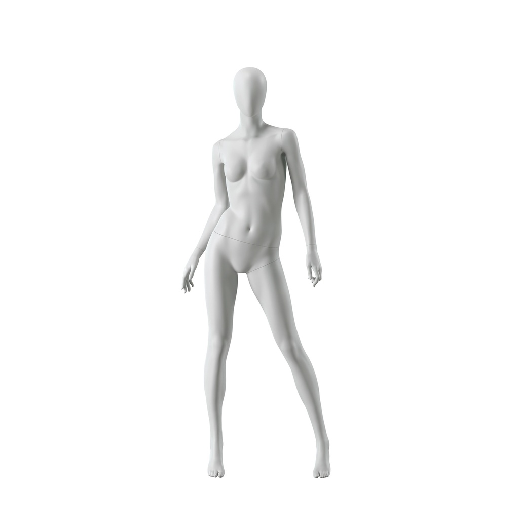 BINK - Maniquí femenino abstracto gris, con cabeza abstracta, base de vidrio, postura F008.