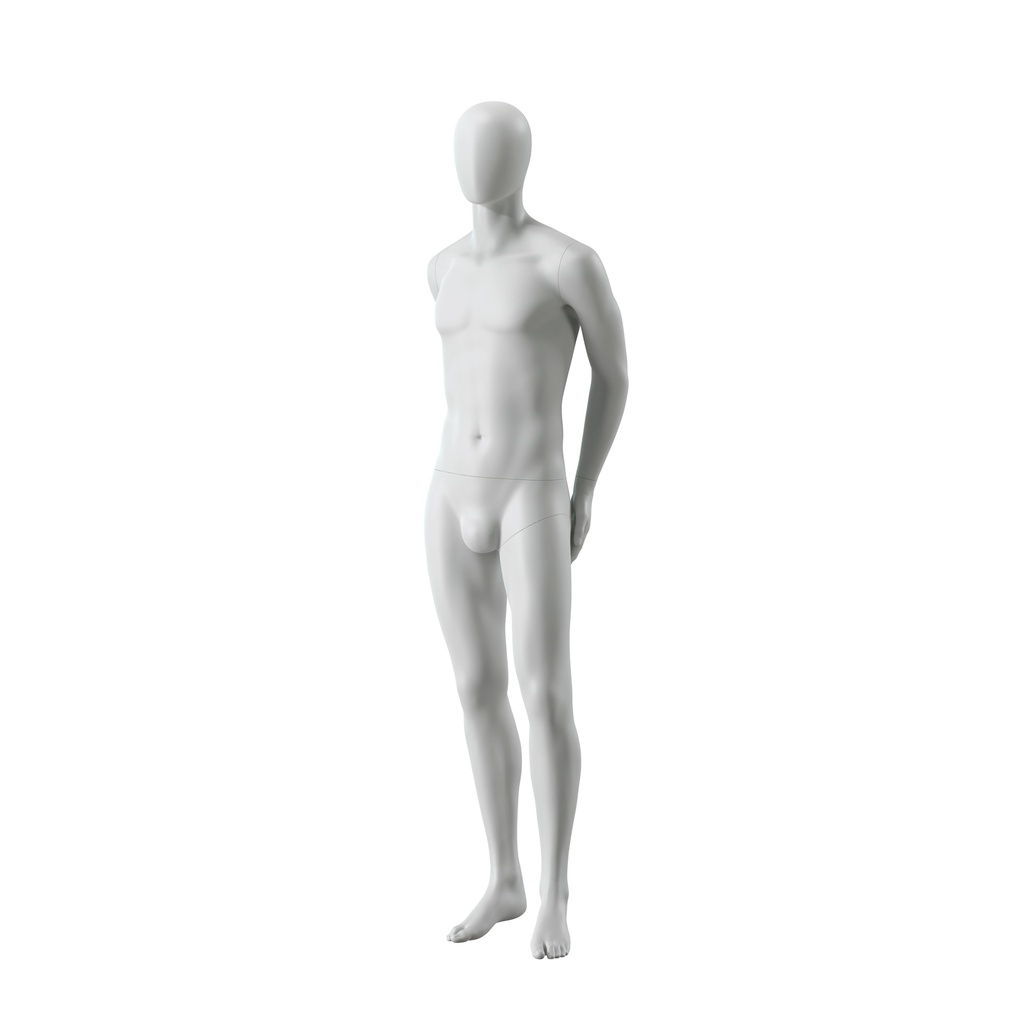 BINK - Maniquí masculino abstracto gris, con cabeza abstracta, base de vidrio, postura M104.