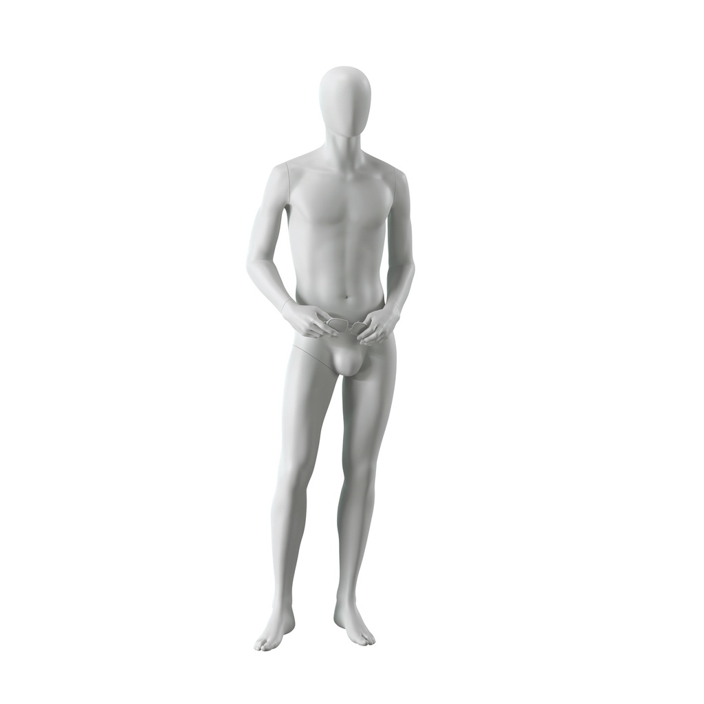 BINK - Maniquí masculino abstracto gris, con cabeza abstracta, base de vidrio, postura M111.