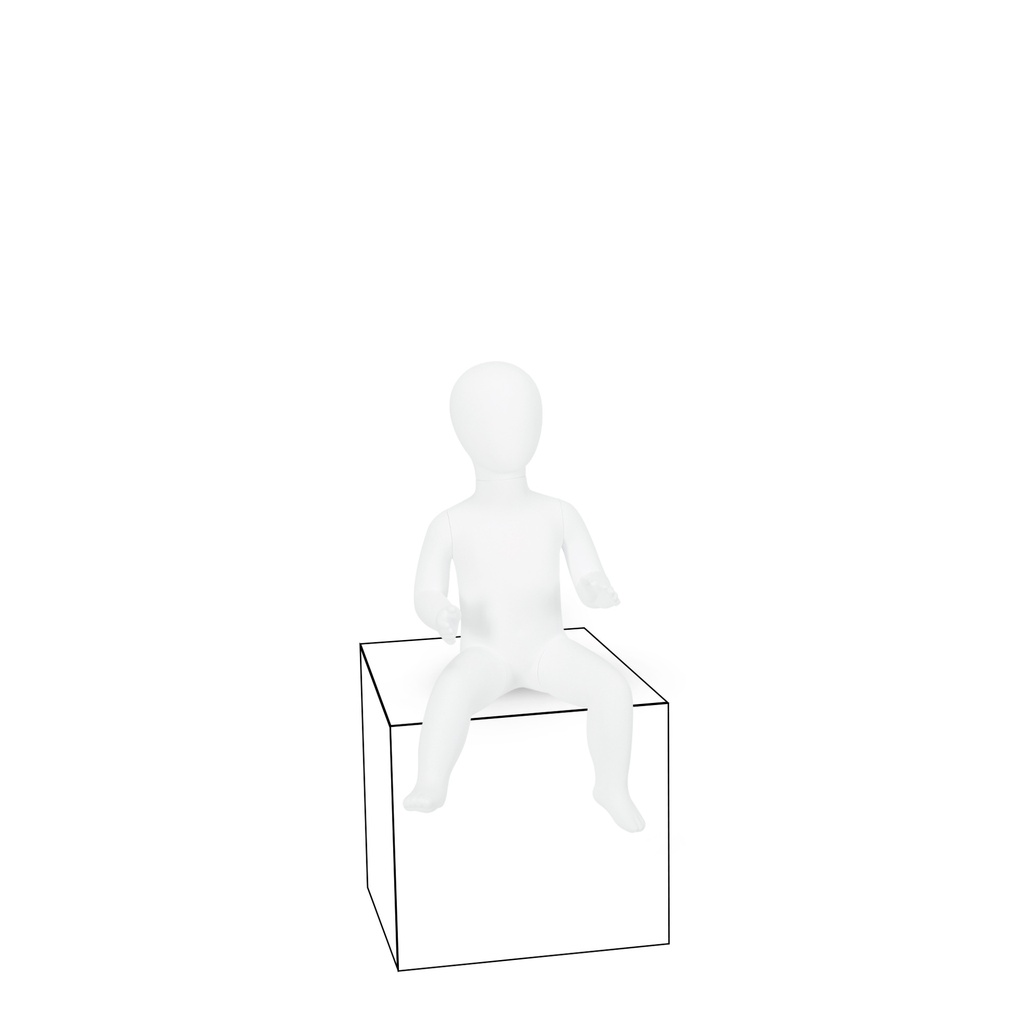 BINK - Onbreekbare kinder mannequin, 3-6 maand abstract hoofd, recycleerbare mannequin uit ABS plastic, wit mat, pose 7