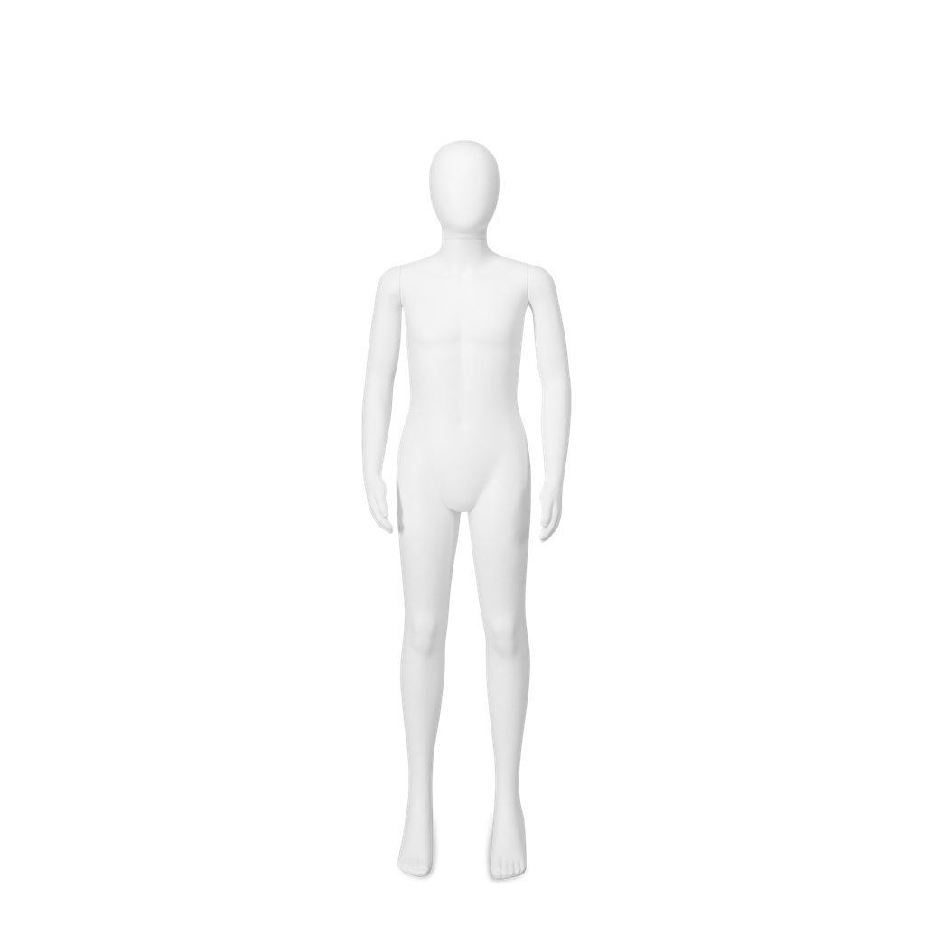 BINK - Unbreakable child mannequin, 10 years abstract head, recyclable mannequin made from ABS plastic, matte white, pose 9