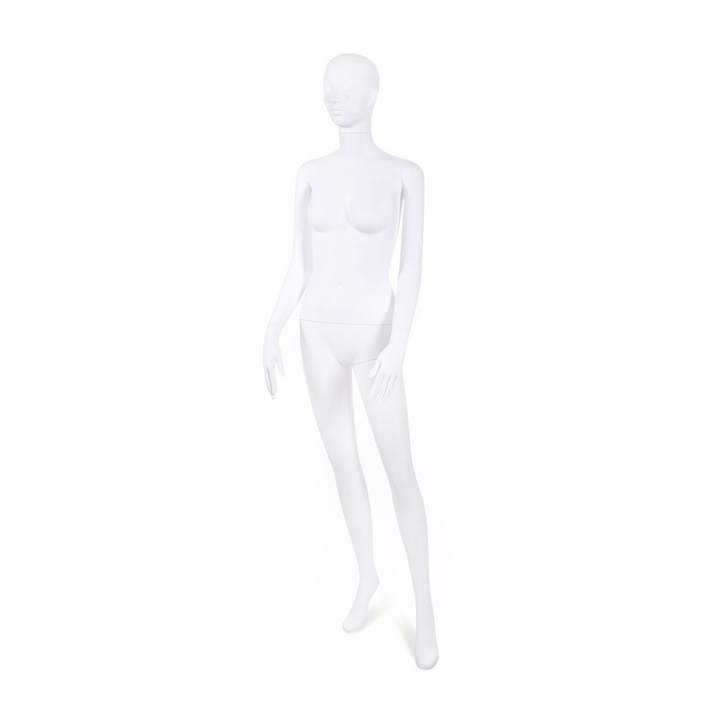 BINK - Onbreekbare dames mannequin, semi-abstract hoofd, recycleerbare mannequin uit ABS plastic, wit mat, pose 19