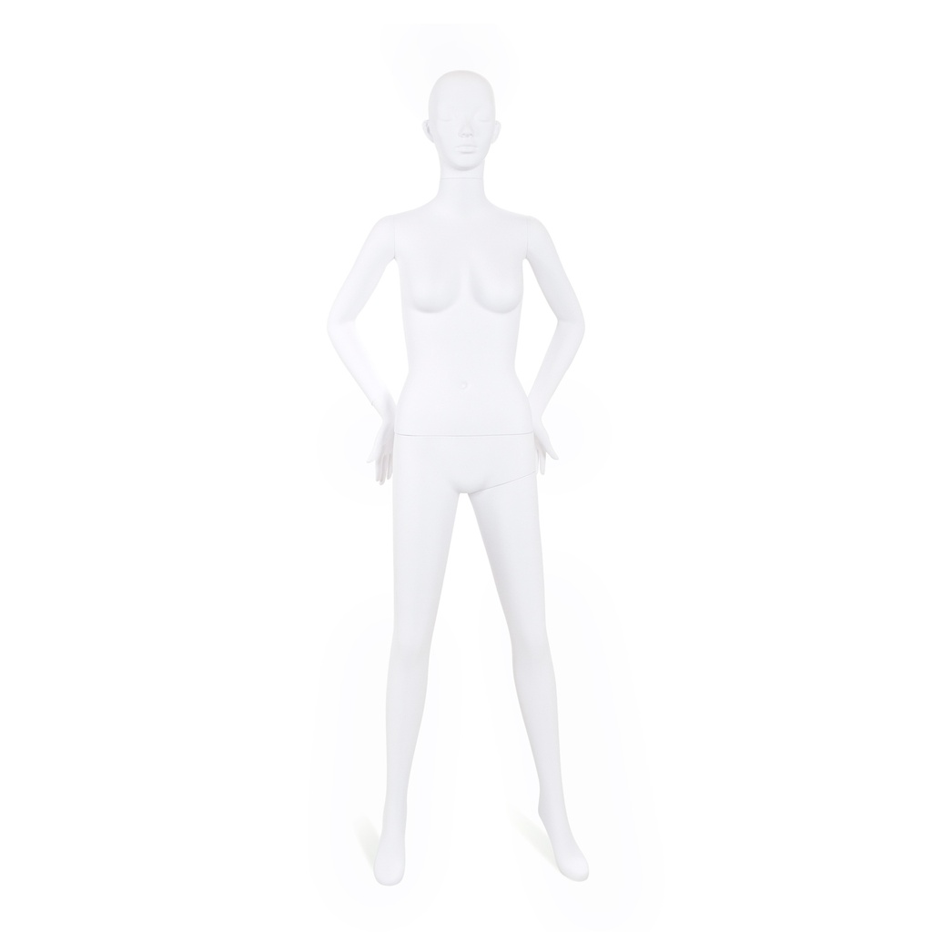 BINK - Mannequin femme incassable, tête semi-abstraite, mannequin recyclable en plastique ABS, blanc mat, pose 23