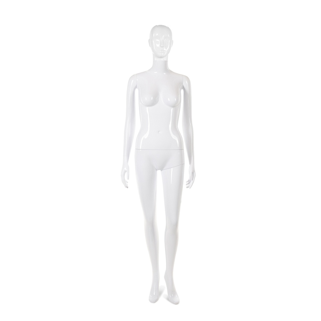 BINK - Mannequin femme incassable, tête semi-abstraite, mannequin recyclable en plastique ABS, blanc brillant, pose 37