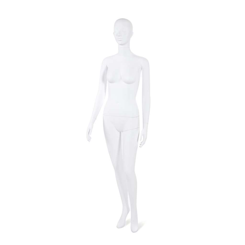 BINK - Unbreakable female mannequin, semi-abstract head, recyclable mannequin made from ABS plastic, matte white, pose 37