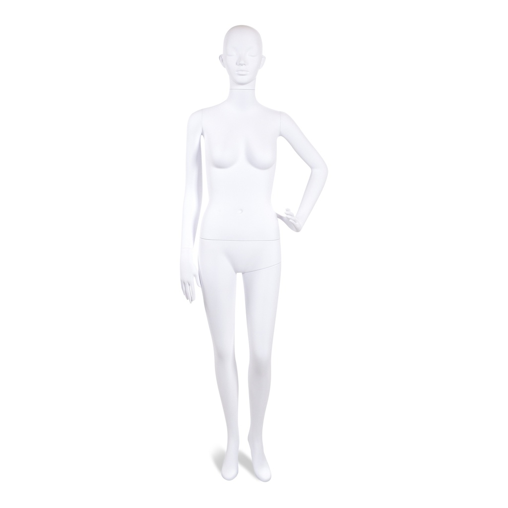 BINK - Onbreekbare dames mannequin, semi-abstract hoofd, recycleerbare mannequin uit ABS plastic, wit mat, pose 44