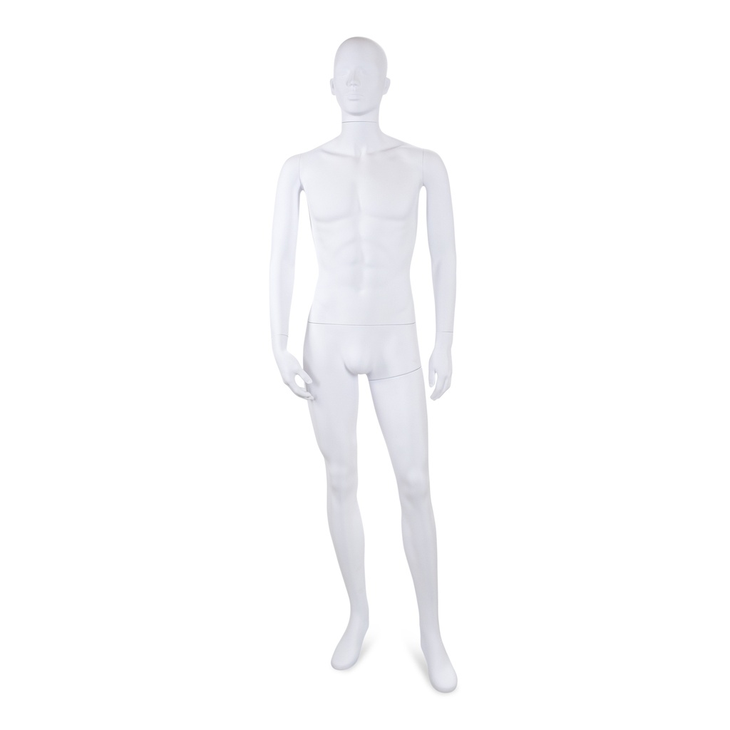BINK - Mannequin homme incassable, tête semi-abstraite, mannequin recyclable en plastique ABS, blanc mat, pose 08