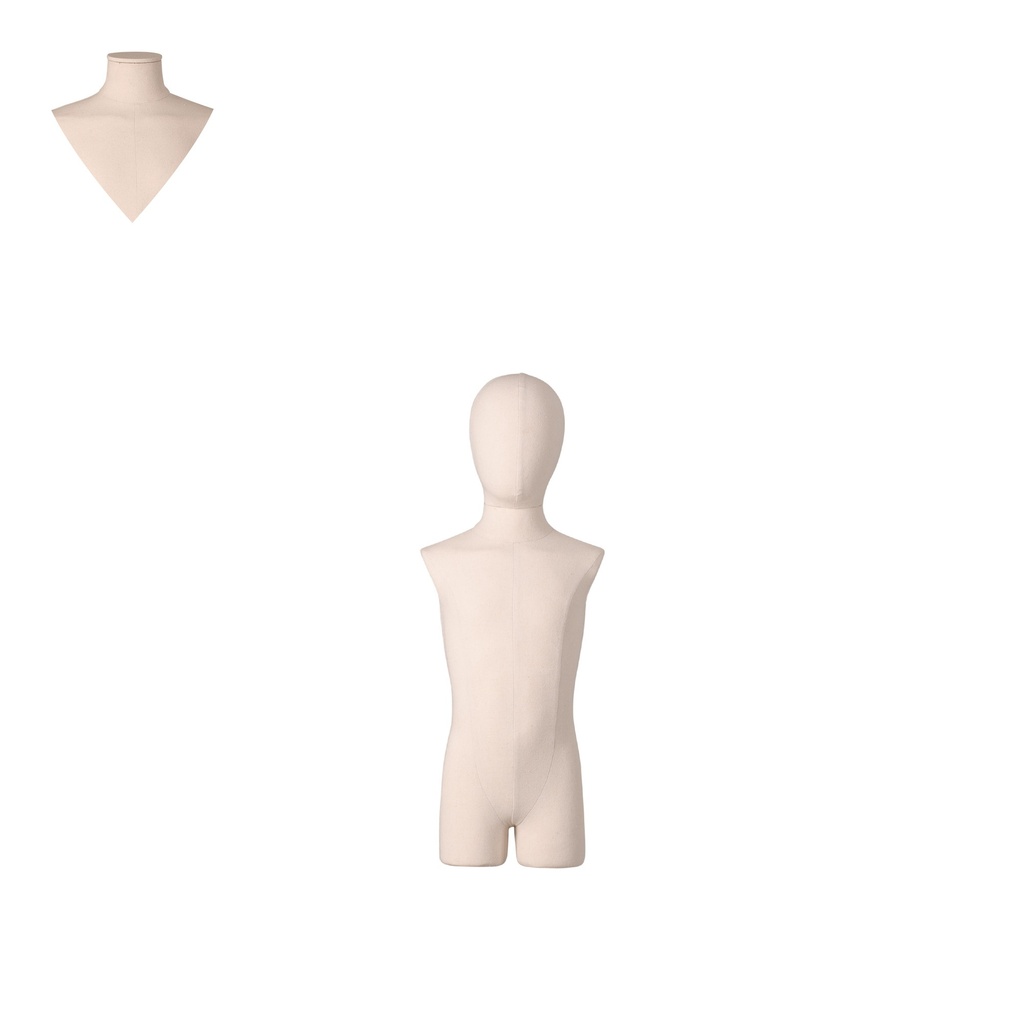 BINK - Dress form with legs, child, 4 years, covered with ecru woven fabric, removable abstract head