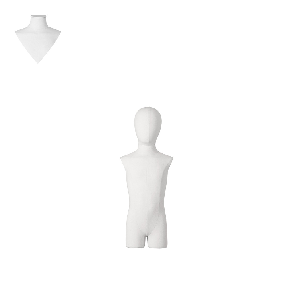BINK - Kindertorso couture met benen, 4 jaar, overtrokken met witte stof, afneembaar hoofd