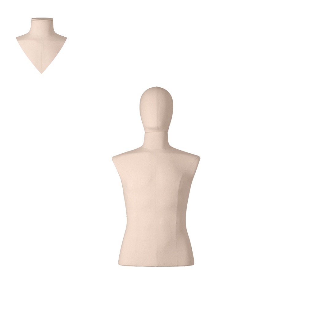 BINK - Herenbuste couture tot onder taille, maat M-L, overtrokken met ecru stof, afneembaar hoofd