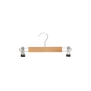 Kledinghanger met clips voor kinderkledij, lotushout naturel gelakt, 28 cm breedte, blinkende haak - doos van 100 stuks.