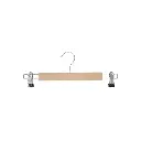 Cintre en bois avec pinces, bois de Lotus, vernis transparant mat, 34 cm, crochet brillant - carton de 100 pcs
