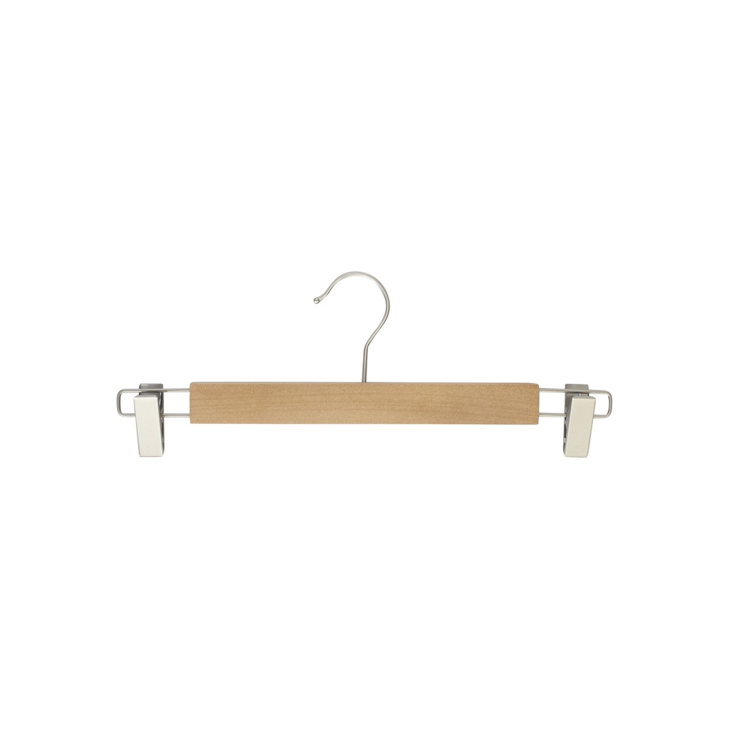 BINK - Percha con clips para ropa de adultos, madera de loto con acabado natural barnizado, 34 cm de ancho, gancho mate - caja de 100 unidades.