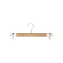 Kleiderbügel mit Clips für Erwachsenenkleidung, natur lackiertes Lotusholz, 34 cm Breite, matter Haken – Karton mit 100 Stück
