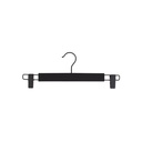 Percha negra de tacto suave con clips para pantalones/faldas, 34 cm de ancho, gancho negro - caja de 100 unidades.