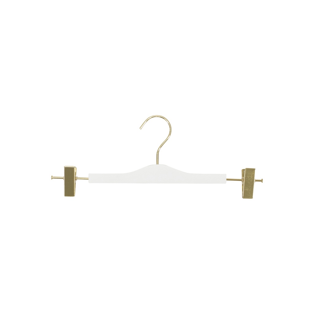 BINK - Witte kledinghanger voor broeken met knijpers, 34 cm, blinkend gouden haak - doos van 100 stuks