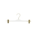 Witte kledinghanger voor broeken met knijpers, 34 cm, blinkend gouden haak - doos van 100 stuks