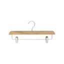 Kledinghanger met clips voor volwassenkledij, lotushout naturel gelakt, 36 cm breedte, matte haak - doos van 50 stuks.