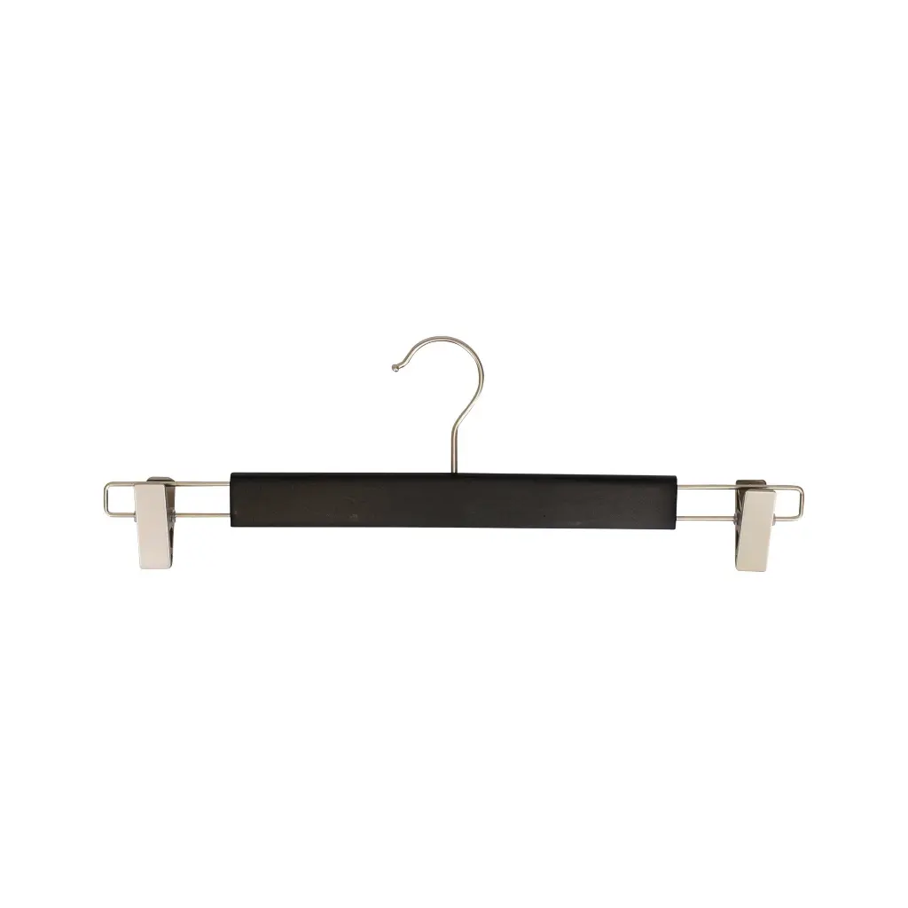 BINK - Cintre noir avec pinces, bois de Lotus, vernis transparant mat, 38 cm, crochet mat - carton de 100 pcs