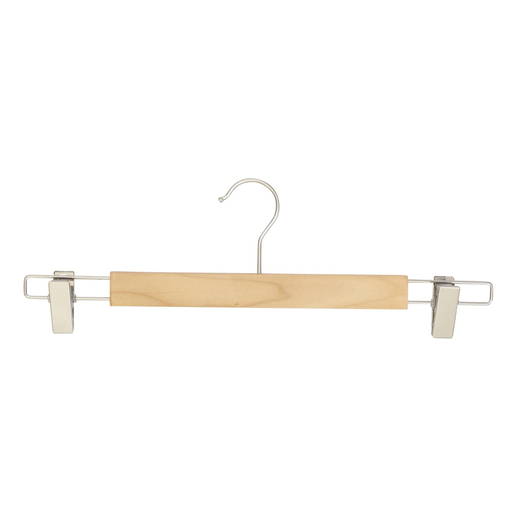 BINK - Clothes hanger with clips for adult clothes, lotus wood, clear varnish, 38 cm, matt hook - box of 100 pcs
