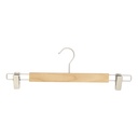 Kledinghanger met clips voor volwassenkledij, lotushout naturel gelakt, 38 cm breedte, matte haak - doos van 100 stuks.