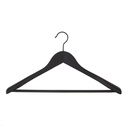 Zwarte soft touch kleerhanger voor kostuum met broeklat, 3 cm schouderbreedte, 44 cm breedte, zwarte haak - doos van 50 stuks