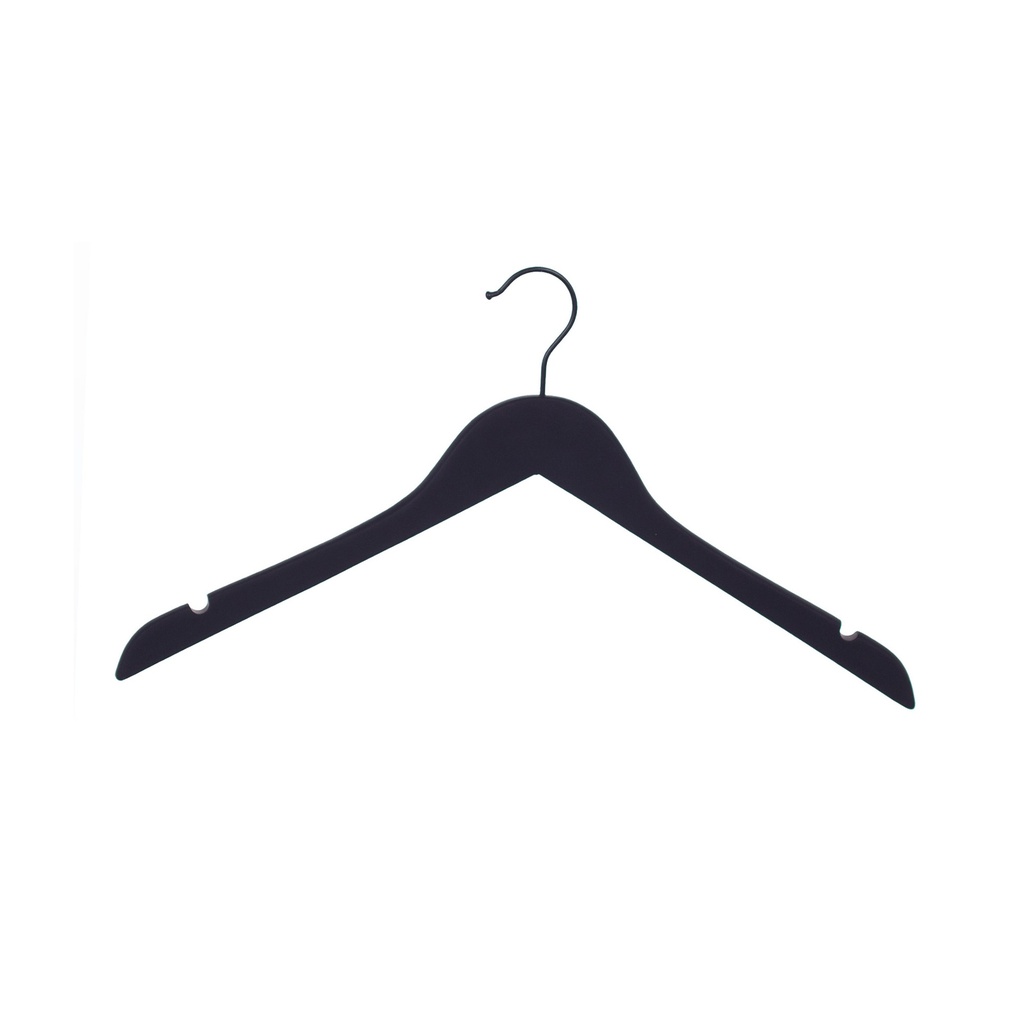 BINK - Percha negra de tacto suave para blusas/camisas, 41 cm de ancho, gancho negro - caja de 50 unidades.