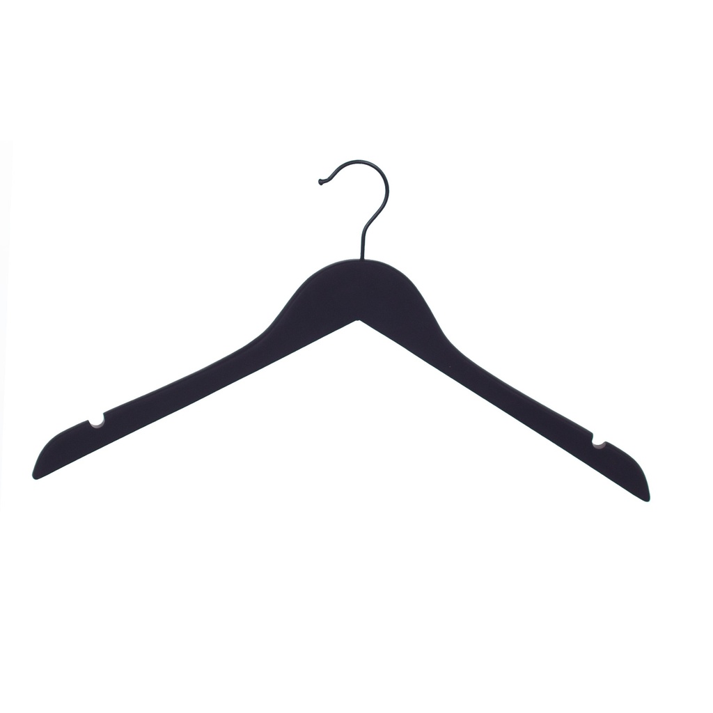 BINK - Zwarte soft touch kleerhanger voor bloes/shirt, 44 cm breedte, zwarte haak - doos van 50 stuks