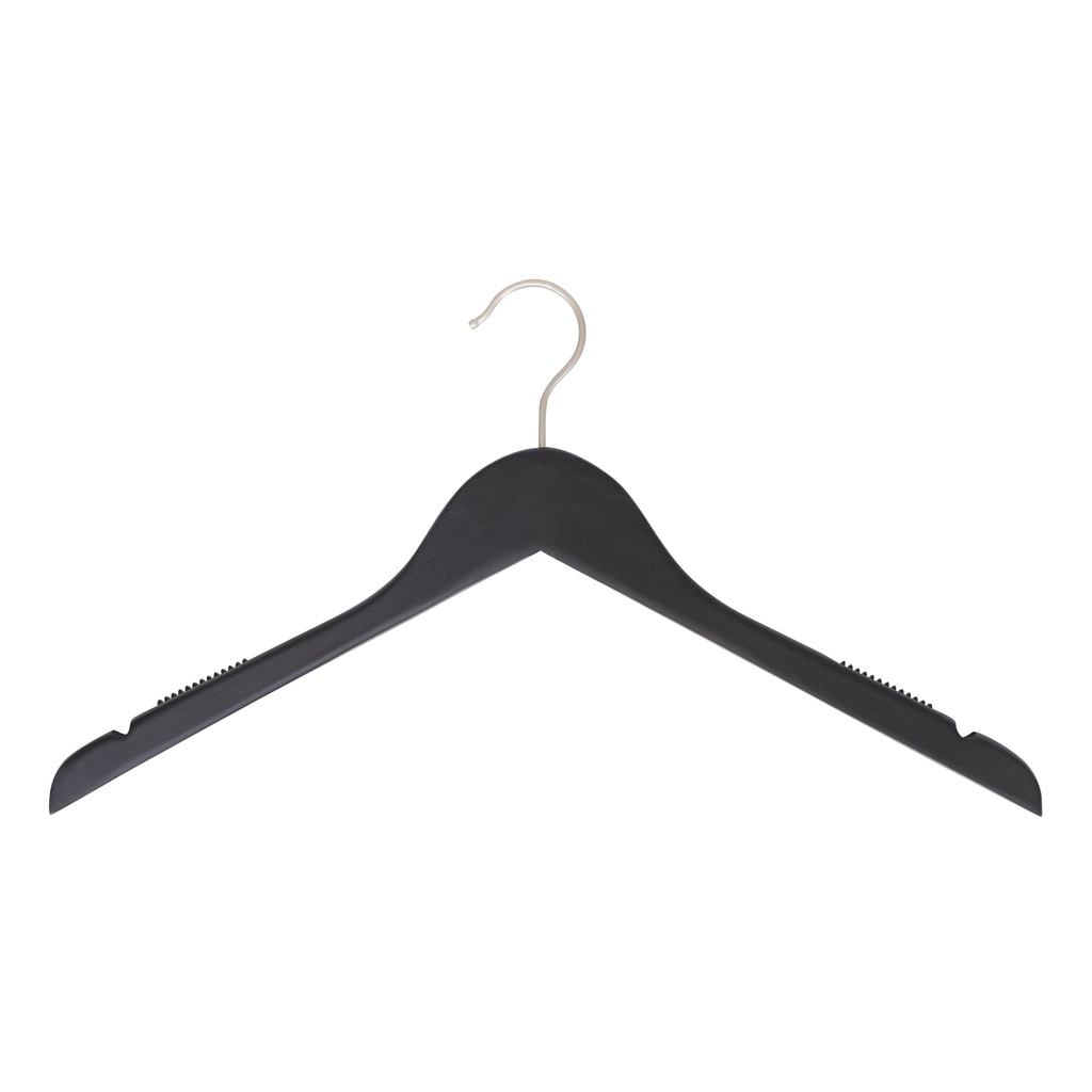 BINK - Zwarte kleerhanger met anti slip voor bloes/shirt, 44 cm breedte, nikkel haak - doos van 100 stuks.