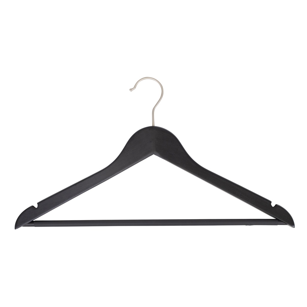 BINK - Percha negra con barra antideslizante para pantalones, ideal para blusas/camisas, 44 cm de ancho, gancho de níquel - caja de 100 unidades.