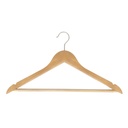 Percha con barra para pantalones de madera de loto, acabado natural barnizado, para ropa de mujer y hombre, con antideslizante, 44 cm de ancho, gancho mate - caja de 100 unidades.