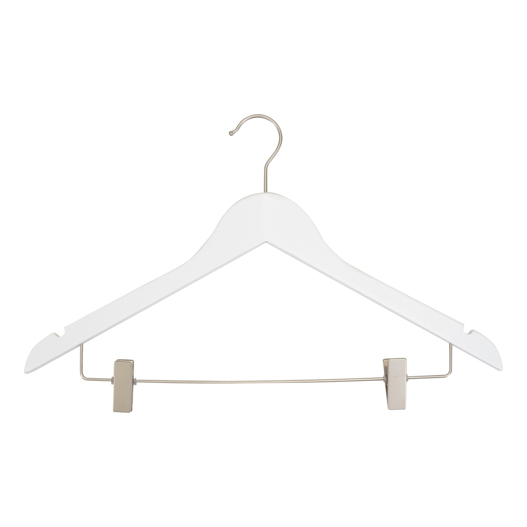 BINK - Percha blanca con clips para adultos, ancho de 44 cm, gancho de níquel - caja de 100 unidades.