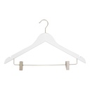 Percha blanca con clips para adultos, ancho de 44 cm, gancho de níquel - caja de 100 unidades.