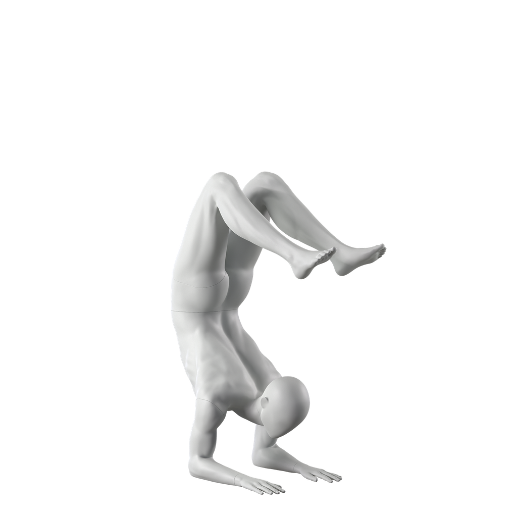 Yoga sport mannequin, male, grey, abstract head, pose 308