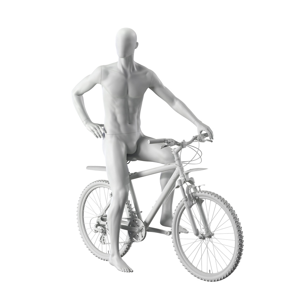BINK - Radfahrer-Schaufensterpuppe Herr, Plus-size-modell, grau, abstrakter Kopf, sitzende Pose 331