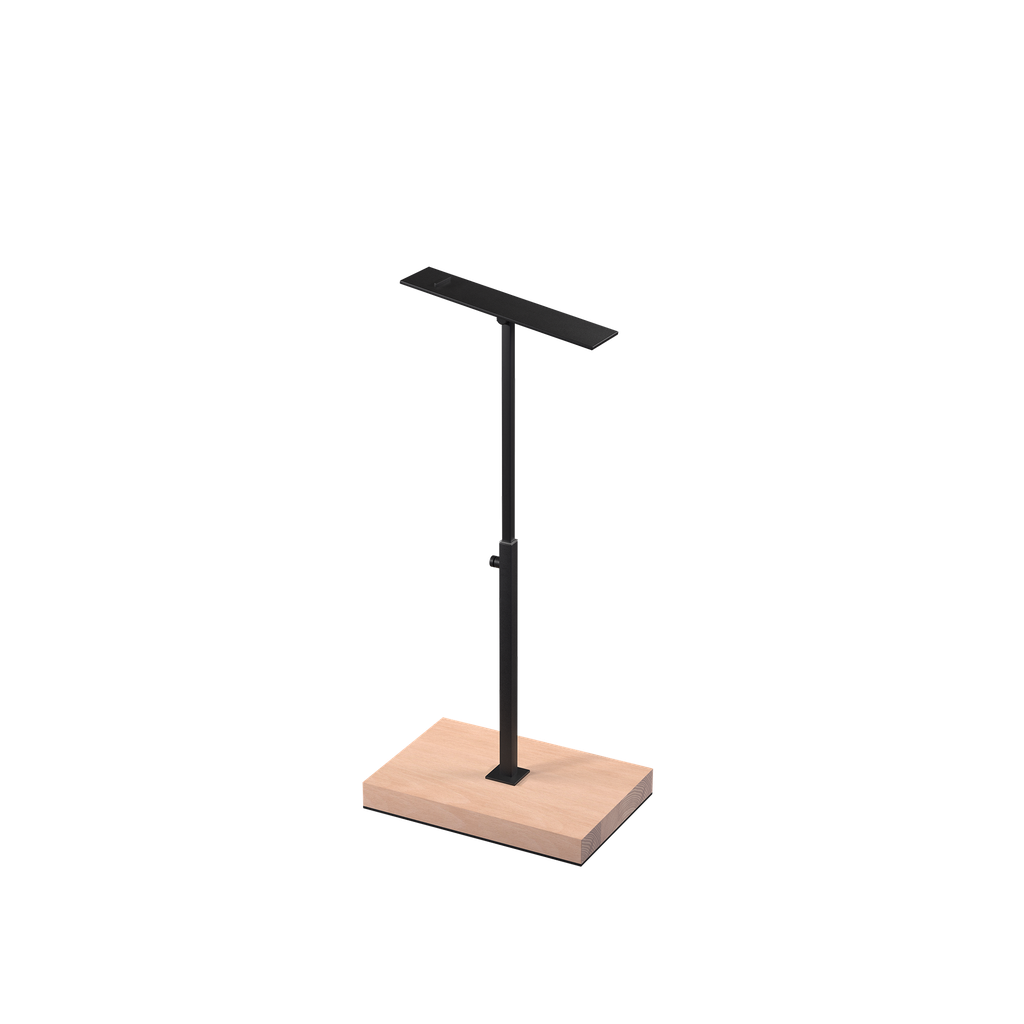 BINK - Shoe stand, adjustable height, black powder-coated steel with wooden base