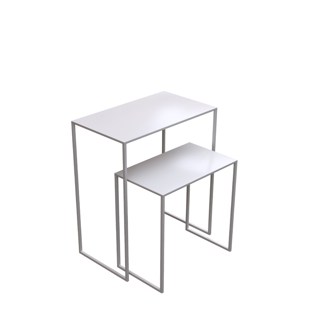 BINK - Conjunto de 2 mesas auxiliares, acero, blanco