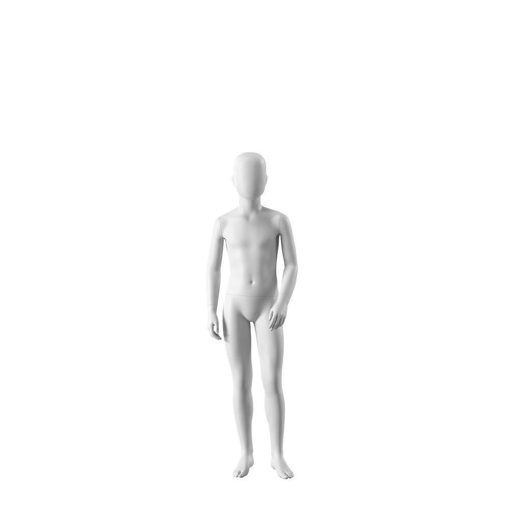 BINK - White child mannequin, with abstract head, 10 years, white powdercoated base, pose CM305